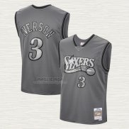 Maglia Allen Iverson NO 3 Philadelphia 76ers Mitchell & Ness 2000-01 Grigio