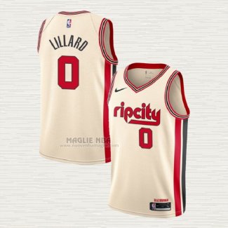 Maglia Damian Lillard NO 0 Portland Trail Blazers Citta 2019-20 Crema