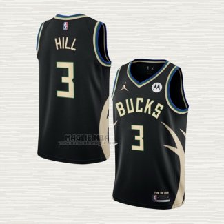 Maglia George Hill NO 3 Milwaukee Bucks Statement 2022-23 Nero