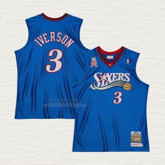 Maglia Allen Iverson NO 3 Philadelphia 76ers Mitchell & Ness 2001-02 Blu