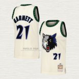 Maglia Kevin Garnett NO 21 Minnesota Timberwolves Mitchell & Ness Chainstitch Crema