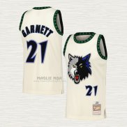 Maglia Kevin Garnett NO 21 Minnesota Timberwolves Mitchell & Ness Chainstitch Crema