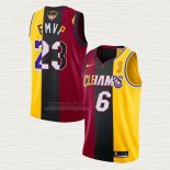 Maglia Lebron James 2020 FMVP Heat Cavaliers Split Dual Number Los Angeles Lakers Rosso Or