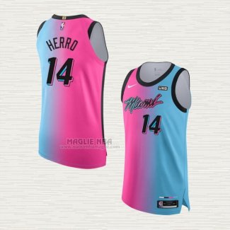 Maglia Tyler Herro NO 14 Miami Heat Citta Autentico 2020-21 Blu Rosa