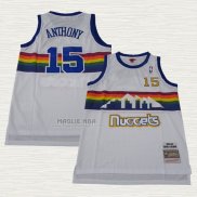 Maglia Carmelo Anthony NO 15 Denver Nuggets Mitchell & Ness 2003-04 Bianco