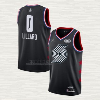 Maglia Damian Lillard NO 0 Portland Trail Blazers All Star 2019 Nero