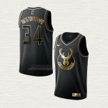 Maglia Giannis Antetokounmpo NO 34 Milwaukee Bucks Golden Edition Nero