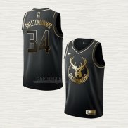 Maglia Giannis Antetokounmpo NO 34 Milwaukee Bucks Golden Edition Nero