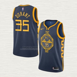 Maglia Kevin Durant NO 35 Golden State Warriors Citta 2018-19 Blu