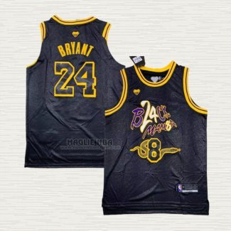 Maglia Kobe Bryant NO 8 24 Los Angeles Lakers Black Mamba Snakeskin Nero
