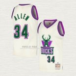 Maglia Ray Allen NO 34 Milwaukee Bucks Mitchell & Ness Chainstitch Crema