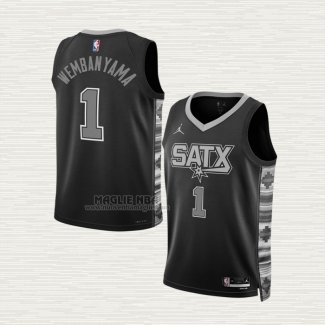 Maglia Victor Wembanyama NO 1 Bambino San Antonio Spurs Statement 2022-23 Nero