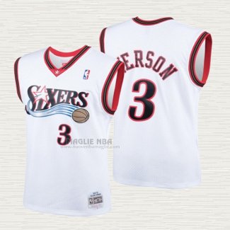 Maglia Allen Iverson NO 3 Bambino Philadelphia 76ers Mitchell & Ness 2000 Bianco