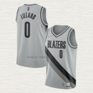 Maglia Damian Lillard NO 0 Portland Trail Blazers Earned 2020-21 Grigio