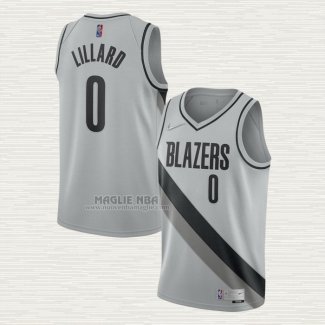 Maglia Damian Lillard NO 0 Portland Trail Blazers Earned 2020-21 Grigio