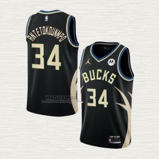 Maglia Giannis Antetokounmpo NO 34 Milwaukee Bucks Statement 2022-23 Nero