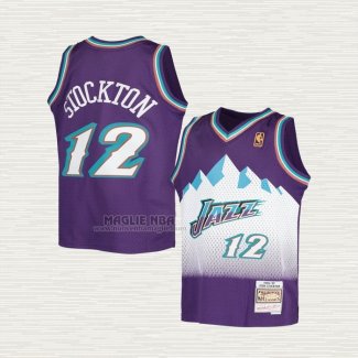 Maglia John Stockton NO 12 Bambino Utah Jazz Hardwood Classics Throwback 1996-97 Viola
