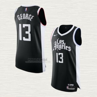 Maglia Paul George NO 13 Los Angeles Clippers Citta Autentico 2020-21 Nero