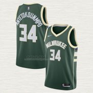 Maglia Giannis Antetokounmpo NO 34 Milwaukee Bucks Icon 2020-21 Verde