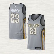 Maglia Lebron James NO 23 Cleveland Cavaliers Citta 2018 Grigio