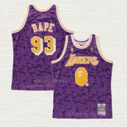 Maglia NO 93 Los Angeles Lakers Mitchell & Ness Bape Viola