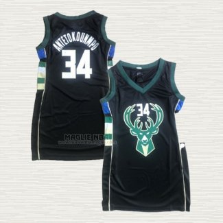 Maglia Giannis Antetokounmpo NO 34 Donna Milwaukee Bucks Icon Nero