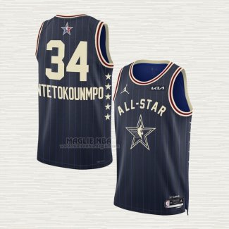 Maglia Giannis Antetokounmpo NO 34 Milwaukee Bucks All Star 2024 Blu