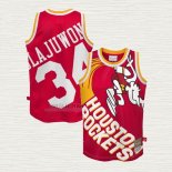 Maglia Hakeem Olajuwon NO 34 Houston Rockets Mitchell & Ness Big Face Rosso