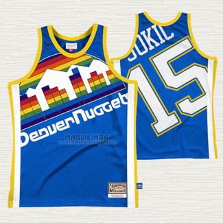 Maglia Nikola Jokic NO 15 Denver Nuggets Mitchell & Ness Big Face Blu