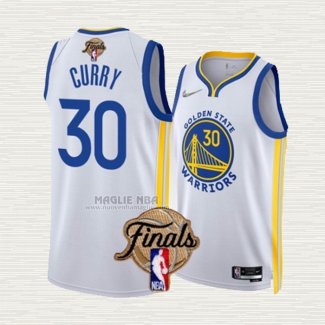 Maglia Stephen Curry NO 30 Golden State Warriors Association 2022 NBA Finals Bianco