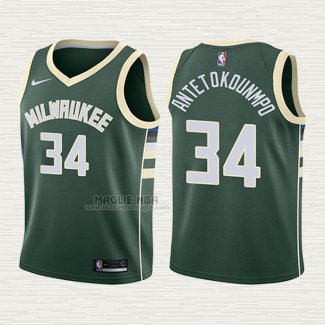 Maglia Giannis Antetokounmpo NO 34 Bambino Milwaukee Bucks 2017-18 Verde