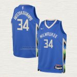 Maglia Giannis Antetokounmpo NO 34 Bambino Milwaukee Bucks Citta 2022-23 Blu