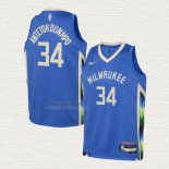 Maglia Giannis Antetokounmpo NO 34 Bambino Milwaukee Bucks Citta 2022-23 Blu