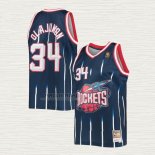 Maglia Hakeem Olajuwon NO 34 Houston Rockets Mitchell & Ness Blu