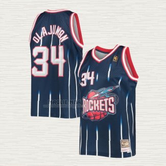 Maglia Hakeem Olajuwon NO 34 Houston Rockets Mitchell & Ness Blu