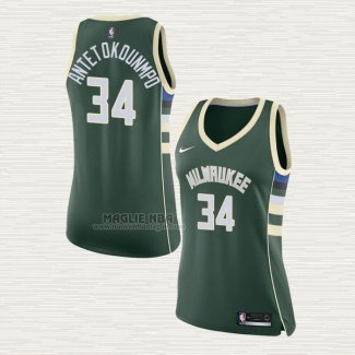 Maglia Giannis Antetokounmpo NO 34 Donna Milwaukee Bucks Icon Verde