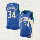 Maglia Giannis Antetokounmpo NO 34 Milwaukee Bucks Citta 2023-24 Blu