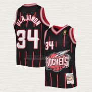 Maglia Hakeem Olajuwon NO 34 Houston Rockets Mitchell & Ness 1996-97 Nero