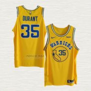 Maglia Kevin Durant NO 35 Golden State Warriors Hardwood Classic Autentico Giallo