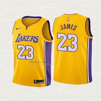 Maglia Lebron James NO 23 Bambino Los Angeles Lakers Icon 2018 Giallo