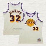 Maglia Magic Johnson NO 32 Los Angeles Lakers Mitchell & Ness Chainstitch Crema
