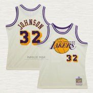 Maglia Magic Johnson NO 32 Los Angeles Lakers Mitchell & Ness Chainstitch Crema