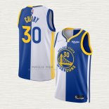 Maglia Stephen Curry NO 30 Golden State Warriors Split Blu Bianco