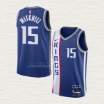 Maglia Davion Mitchell NO 15 Sacramento Kings Citta 2023-24 Blu