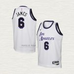 Maglia LeBron James NO 6 Bambino Los Angeles Lakers Citta 2022-23 Bianco