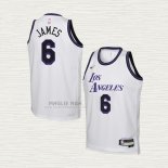 Maglia LeBron James NO 6 Bambino Los Angeles Lakers Citta 2022-23 Bianco