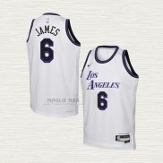 Maglia LeBron James NO 6 Bambino Los Angeles Lakers Citta 2022-23 Bianco