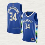 Maglia Giannis Antetokounmpo NO 34 Milwaukee Bucks Citta 2022-23 Blu
