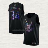 Maglia Giannis Antetokounmpo NO 34 Milwaukee Bucks Iridescent Logo Nero
