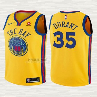 Maglia Kevin Durant NO 35 Bambino Golden State Warriors Citta Giallo